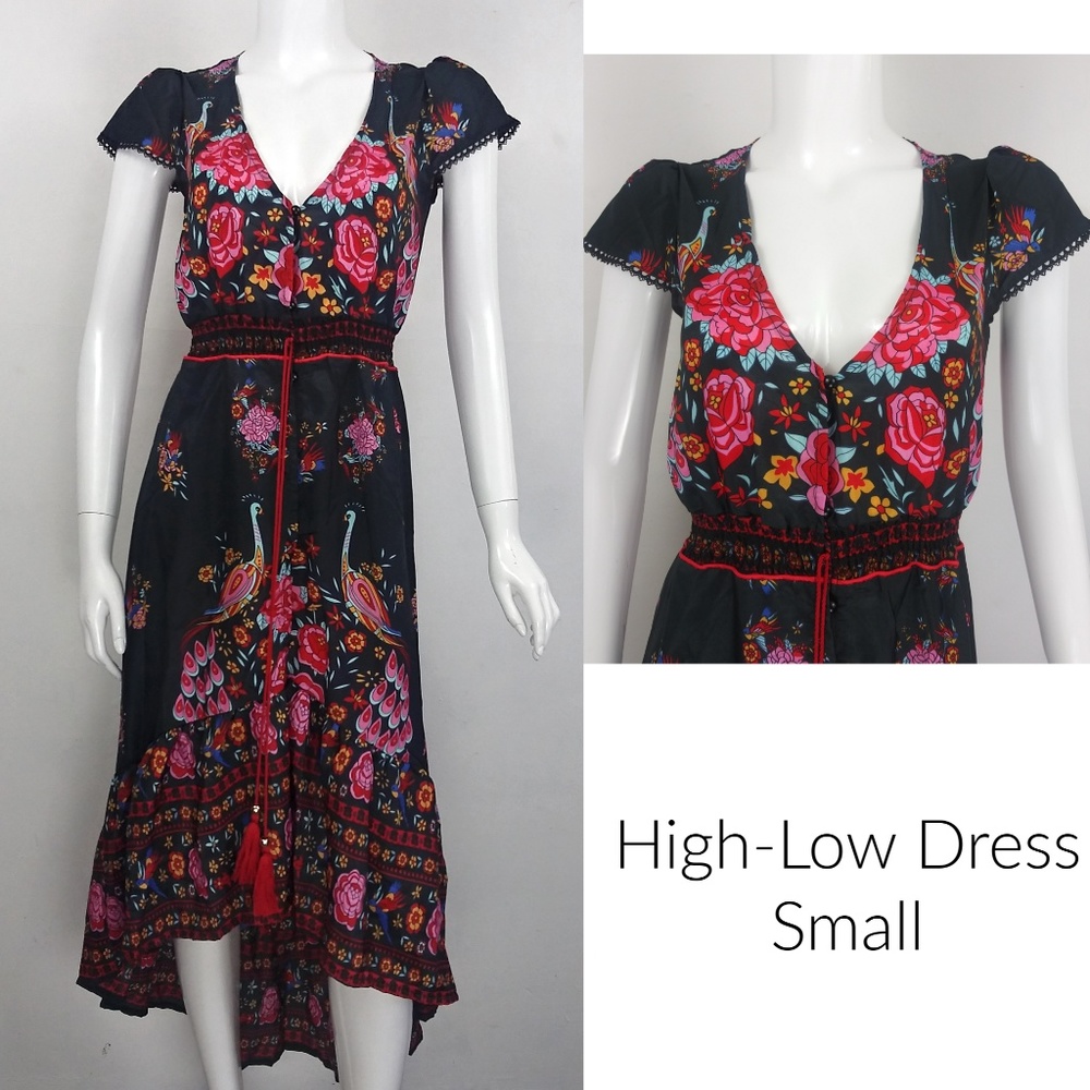 Floral Peacock high-low dress - Small